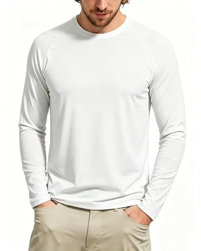 Tansozer Swimming Shirts for Men Long Sleeve T-Shirt UV 50 Protection Fishing Clothing Waterproof Sports Top Casual Plain Shirt, White, M