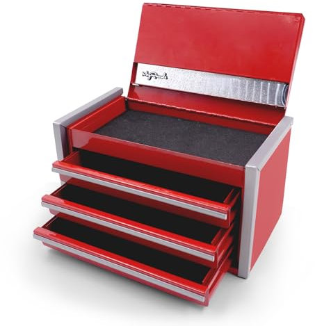 sdroceRyaM Mini-Werkzeugkiste aus Metall, mit 3 Schubladen und 1 Aufbewahrungsbox, tragbarer Werkzeugkasten, Aufbewahrung für den täglichen Gebrauch, 215 x 115 x 120 mm, Rot