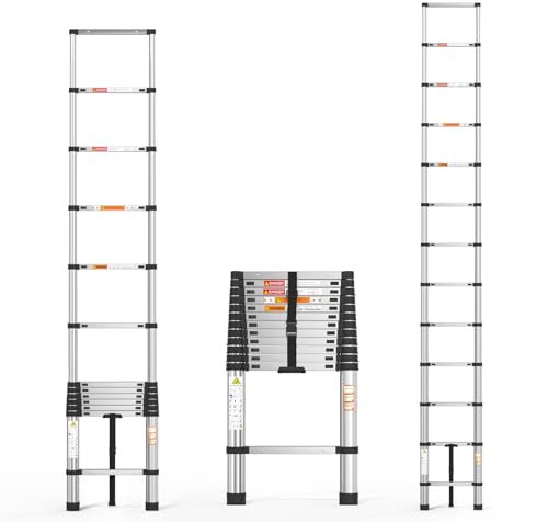 Telescopic Ladder, Portable 3.8M Stainless Steel Thickened High-Strength Ladder with Non-Slip Feet for Roof Attic Caravans