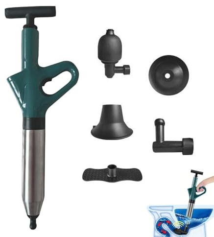 Pressluft Rohrreiniger,Rohrreiniger Druckluft mit 4 Saugnäpfen & Luftdruckanzeige Abflussreiniger Pumpe für verstopfte Toilette, Waschbecken Dusche Rohrreinigungspumpe (Grün)