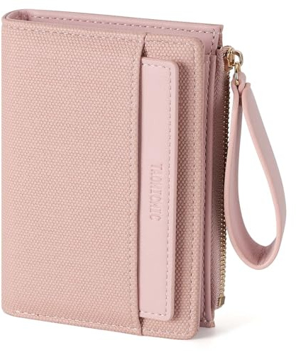 RRANCharltu Geldbörse Damen aus weichem Leder, Portemonnaie Damen klein Geldbeutel klein mit viele Kartenhalter Geldbörse mittelgroß mit Reißverschluss-Armband und Münzfach, Rosa