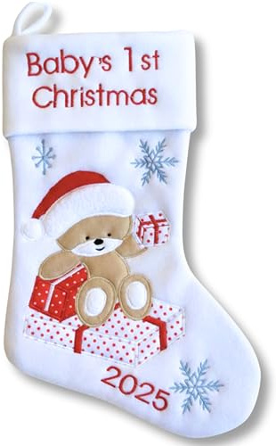 Heart's Sign Babys erste Weihnachten Stocking 2025 | Mein erstes Weihnachten Baby Junge und Baby Girl | Neugeborene Strümpfe Weihnachtsschmuck (Weiss)