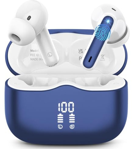 Ecouteurs Bluetooth sans Fil, Ecouteurs Bluetooth 5.4 avec ENC Réduction Antibruit Mic, 40H Son Stéréo Durée de Lecture, IP7 Étanche Oreillette sans Fil Écran LED USB-C pour Android iOS, Gris foncé