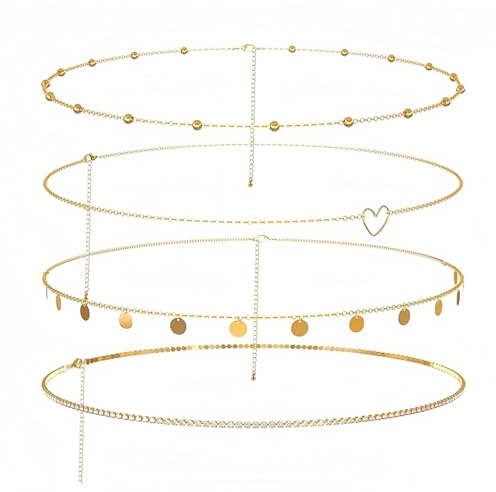 Alfven Chaîne de ventre dorée,4 pièces Chaîne de Ventre pour Femme Chaînes de Taille Dorée pour femmes bijoux de corps pour femmes chaînes de taille