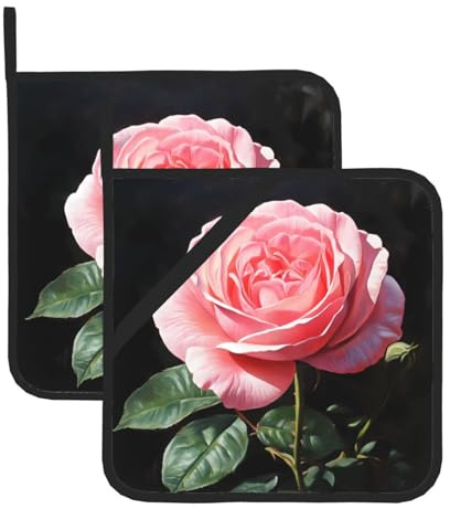WBQLSL 2 presine termoisolanti, quadrate, 20,3 x 20,3 cm, per cottura al forno, cottura e grigliata, motivo rose in fiore