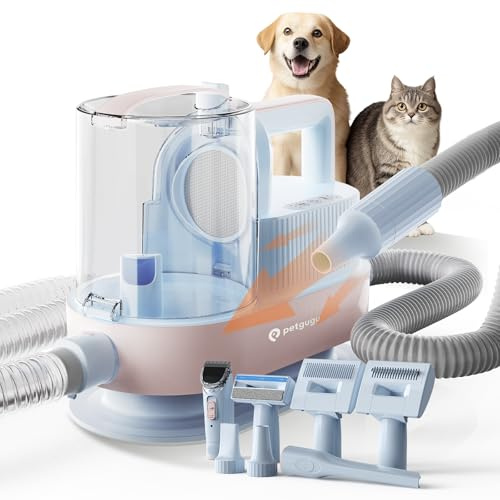 PETGUGU Tosatrice per Cani con Aspirapolvere e Asciugacapelli, Kit Toelettatura Cani e Gatti a Pelo Lungo 7 in 1, 11000 Pa Aspira Peli Animali, Contenitore 2,5 L, Silenzioso ≤62 dB, M1 Pro