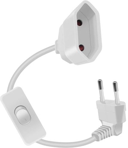 YINGAYOU Eurostecker Verlängerung mit Schalter 2,5 A 250 V 90 Grad Verlängerungskabel Eurostecker mit Schalter Euro Verlängerungskabel Kurz, für Haushaltsgeräte Computer TV Monitor (Weiß, 0.5 m)