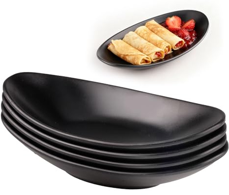WakiHong 4 Stück Schwarze Schmucktablett Schlüsselschale Oval