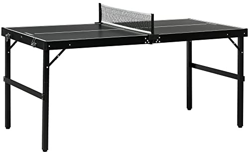 SPORTNOW Vikbart mini pingpingbord, pingpingbord inomhus, med nät, bollar, handtag, för utomhus- och inomhusbruk, 152 x 76 x 72 cm, svart