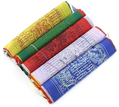 Traditionella tibetanska bönflaggor, bomull, flerfärgade buddhistiska mantras, inomhus utomhusdekor, 10 flaggor, 5 set, heliga symboler (15 cm)