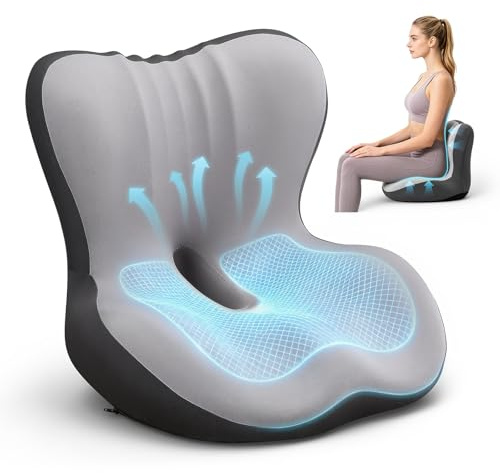 Orthopädisches Sitzkissen mit Rückenlehne,Ergonomisches Stützkissen aus Memory-Schaum mit seitlicher Unterstützung,Steißbeinentlastung & rutschfester Unterseite,Ideal für Bürostuhl,Autositz,Rollstuhl