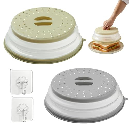 2 Stück Mikrowellen Abdeckung,Abdeckhaube Mikrowelle,Mikrowellendeckel,Mit Haken 27cm,Microwave Cover,Für Mikrowelle Verhindert Spritzen Obst Gemüse,Filterkorb,Obstfilterkorb(Grau, Blau)