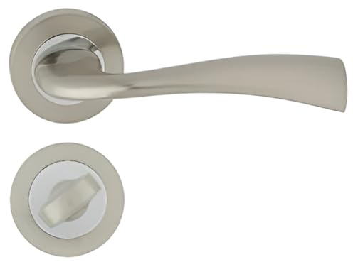 domino Türgriff Drückergarnitur WC - Badezimmer Set Rund-Rosette Türbeschlag für Badezimmertüren Set WC - Rosetten-Garnitur aus Aluminium Chrom/Nickel Türdrückergarnitur FLY-R ECO M6/M9