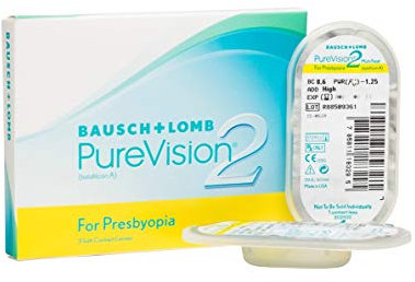 Bausch + Lomb PureVision 2 for Presbyopia Monatslinsen, sehr dünne Gleitsicht-Kontaktlinsen, weich, 3 Stück BC 8.6 mm/DIA 14 / -6.5 Dioptrien/ADD High
