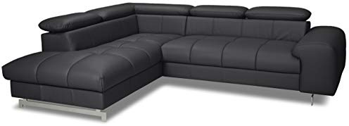 Mivano Ecksofa Chef / L-Sofa mit Schlaffunktion, Bettkasten und verstellbaren Kopfstützen in Lederoptik / 262 x 72 x 206 / Kunstleder Schwarz