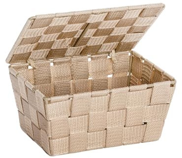 WENKO Aufbewahrungskorb mit Deckel Adria Beige - Badkorb, Polypropylen, 19 x 10 x 14 cm, Beige