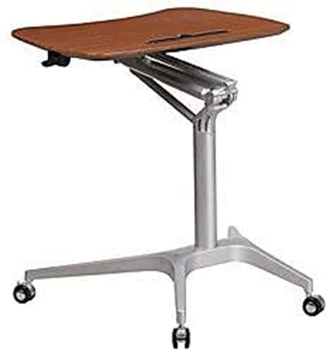 Flash Furniture Laptop-Schreibtisch, mobil, zum Sitzen und Stehen, Computer-Tisch mit verstellbarer Höhe, ergonomischer Bürotisch mit Stifthalter, auf Rollen, Mahagoni