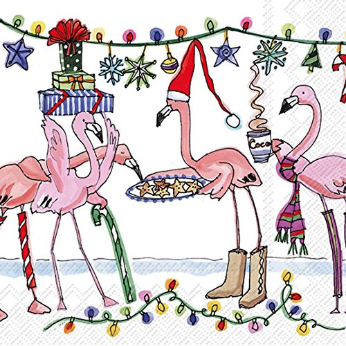 Boston International IHR 3-Ply Cocktail Napkins Decorative Christmas Napkin, 5 x 5 20-Count, Winter Flamingo