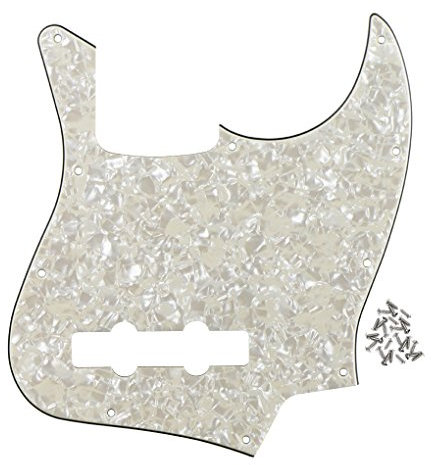 FLEOR 10 Löcher JB Bass Pickguard 4Ply Scratch Plate ohne Truss Rod Notch für Standard 4-Saiter Modell JB Bassgitarre, Gealterte Perle