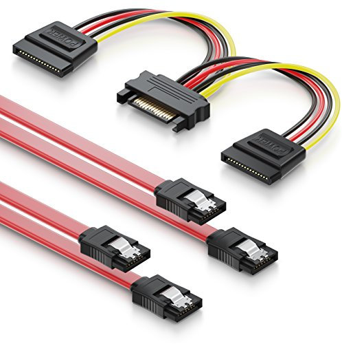 deleyCON SATA 3 Kabel Set 2x SATA III Kabel mit Stecker Gerade + Y Strom Adapter Kabel - SSD HDD Festplatte
