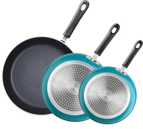 Cook N Home Nonstick Frying Pans Set 3 Piece, 8, 9.5, 11-Inch Kitchen Cooking Skillets Saute Fry Pan Induction Compatible, Turquoise