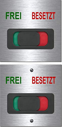 Frei-Besetzt-Hinweisschild-Schild-mit Schieber rot/grün-Türschild-Toilettenschild-Büroschild-100 x 100 x 3 mm-Aluminium Edelstahloptik silber mattgebürstet (1910-52 -100 x 100 x 3 mm mit Klebepads)
