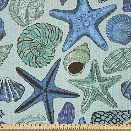 ABAKUHAUS Seestern Stoff als Meterware, Tropische Muscheln, Microfaser Multi Zweck Dekostoff für Kunsthandwerke, 3M (230x300cm), Mehrfarbig