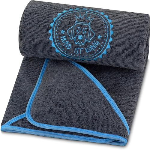 HUND IST KÖNIG Hundehandtuch extra saugfähig - Hunde Handtuch saugstark aus Mikrofaser mit 4 Eingriffen - Weiches XL Microfaser Handtuch für Hunde - Premium Hunde Trockentuch, schnell trocknend