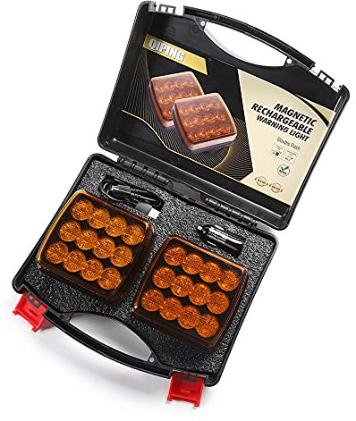 Qiping 2 Stück LED Rundumleuchte, 12V Gelb Kabellose Rundumleuchte, Wiederaufladbare LED Warnleuchte für Auto Traktor LKW