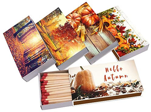 jameitop® XL Streichhölzer 450 Stück Herbst Landschaft Blumen Motive 10 Packungen Streichholzschachteln, 10cm Zündhölzer