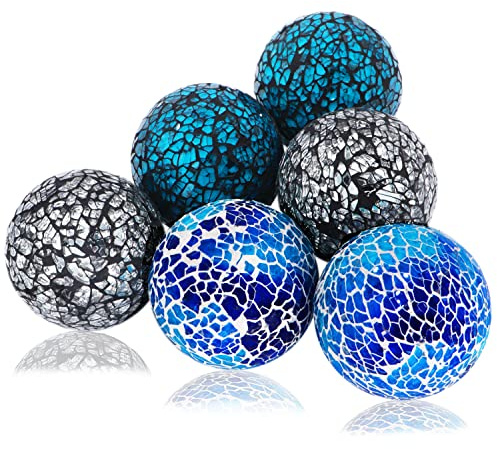 Kunjocy 6 Pieces Decorative Glass Balls 2.4 Small Mosaic Sphere Decorative Orbs Centerpiece Balls for Bowls, Vases, Dining Table Decor, Diameter 2.4 Inches (A, 6)