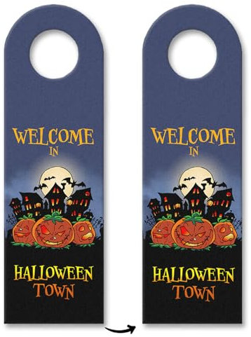 Türhänger mit gruseligem Motiv und Spruch - Welcome in Halloween Town - Halloween Deko für deine Halloweenparty oder als Willkommensgruß an der Haustüre für deine Gäste