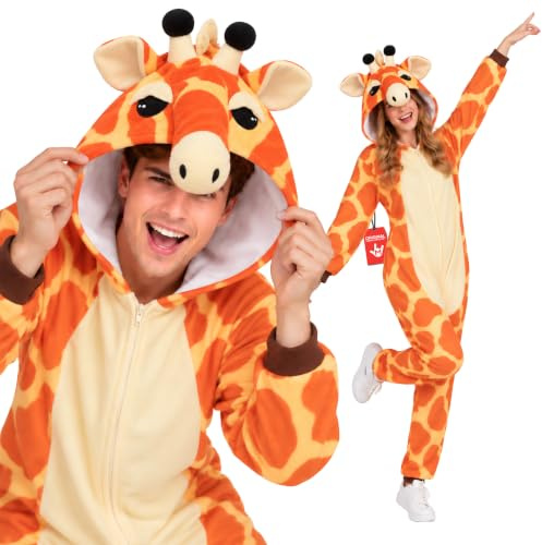 Morph, giraff onesie vuxen, giraff djur kostym vuxen, giraff huvtröja, halloween onesies för vuxna, giraff outfit