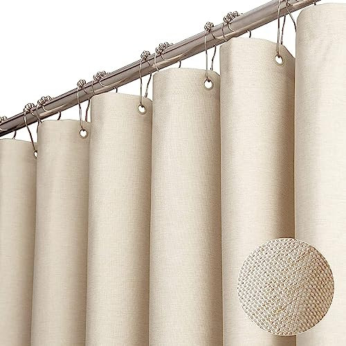 BTTN Cream Shower Curtain, Mould and Mildew Resistant Linen Fabric, Waterproof Polyester for wet bathroom, Weighted Hem, Durable and washable, Thick Shower Curtains Set with 12 Hooks, 182 x 182cm