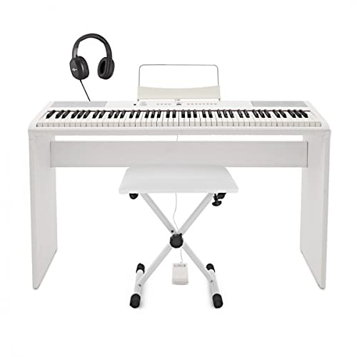 Gear4music Digital Piano White 88 Weighted Keys with Stand and Stool