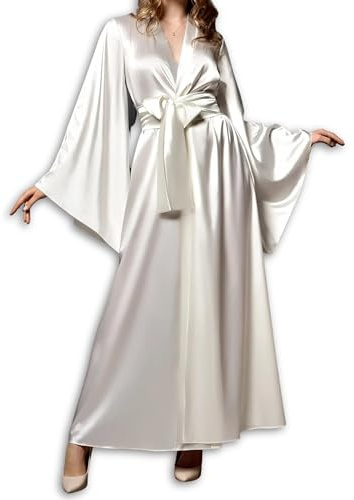 Chic Happen Satin-Kimono-Bademantel mit Taschen, Satin-Bademantel für Frauen, gemütlicher Nachtmantel, langer Satin-Bademantel für Frauen, luxuriöser Bademantel