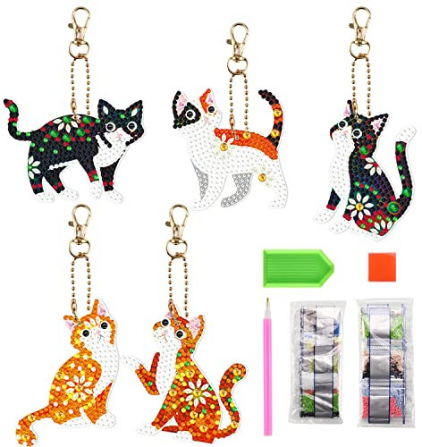 5D Diamond Painting Anhänger Set Diamant Painting Schlüsselkettenanhänger für Kinder DIY Doppelseitige Keychain Diamond Malerei schlüsselbund Geschenkidee für Frauen Mädchen Junge 5 Stück