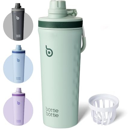 bottlebottle Shaker rostfritt stål drickflaska 26 oz med blandkula – proteinskakare för protein och fitness, BPA-fri, dubbelvägg, läckagesäker, sportflaska (grön)
