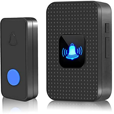 Nestling Wireless Doorbell, IP55 Waterproof Plug in Cordless Door Bells Chime Kit-1000 Ft Range 55 Chimes 5 Level Volume Led Flash, Battery Operated Bell for Home Office, Black