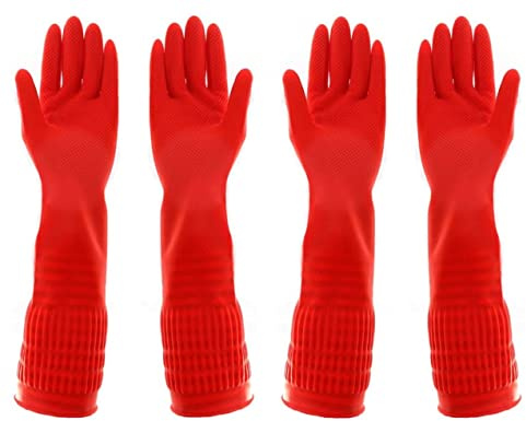 HYX 2 Pairs Heavy Duty Rubber Gloves with Extra Long Cuffs, Durable Kitchen Gloves with Non-slip Grip, Car Washing Gloves Suitable for Dish washing, Household Cleaning, Gardening, Size S