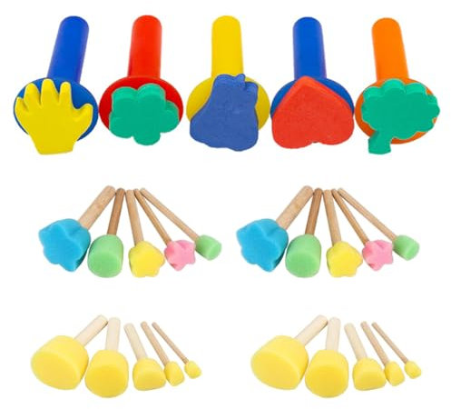 QHFlashbuy 25 Stück Kind Schwaemme Pinsel,Pinselset aus Schaumstoff,Malerei Schwaemme Pinsel,Schwammpinsel mit Holzgriff für DIY Malerei,Graffiti,Wasserfarbe,Kindermalerei (5 Größen)