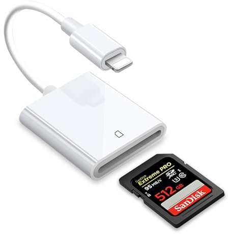 Lightn-ing SD Card Reader for iPhone & iPad - Plug & Play Photo Transfer, Compatible with iPhone 14/13/12/11/X/8 & iPad Pro/Air/Mini, External Memory Card Reader for Camera