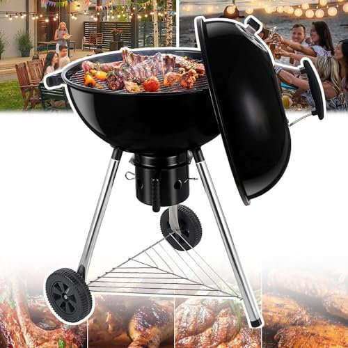 Bouilloire pour barbecue portable, barbecue au charbon de bois de 22,5 pouces, thermomètre + grille de cuisson épaisse, mini fumoir de table, pour terrasse, barbecue dans le jardin, four de camping