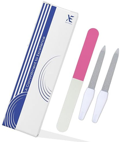 XE Lime per Unghie e Set di Buffer - Lima per Unghie Monouso a Doppia Faccia con Rivestimento in Metallo Diamantato da 2 Pezzi con Tampone per Unghie a 3 vie per Lucidare Unghie in Acrilico e Naturali