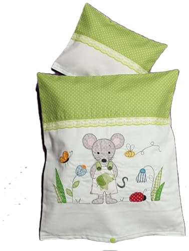 Puppenbettwäsche aus Baumwolle 6teilig, Kissen 23 x 20, Decke 34 x 40 Bettwäsche zum Wechseln und Kombinieren für Puppenbuggy, Puppenwagen