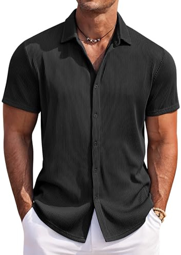 COOFANDY Camisa Hombre Manga Corta Casual Sin Plancha Verano Playa Camisa Botonadura