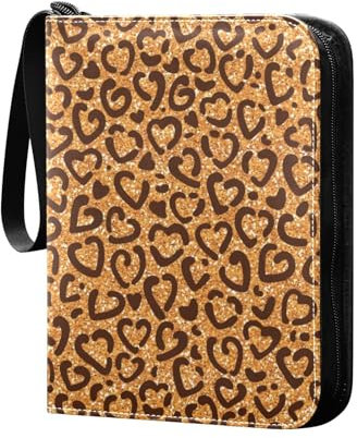 Herzförmiges braunes goldenes Leoparden-Sammelkartenalbum, 4 Taschen, Kartenordner, 50 Seiten, 400 Karten, PU-Reißverschluss, Kartenbinder-Aufbewahrungshalter für Sportspielkarte