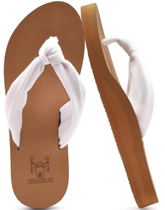 KuaiLu Infradito Donna Estive Comode Stoffa Righe Ciabatte Infradito Supporto Arco Plantare Sandali Infradito Spiaggia Piscina Flip Flop Mare Leggere Antiscivolo Gomma Suole Kaki Bianco 36
