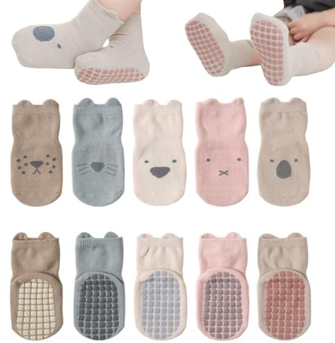 Fenglin-joy Calcetines Antideslizante Bebé,5 pares Calcetines Antideslizantes de Algodón para Bebé Calcetines con Suela de Goma Bebe para Niñas y Niños (1-3 años)