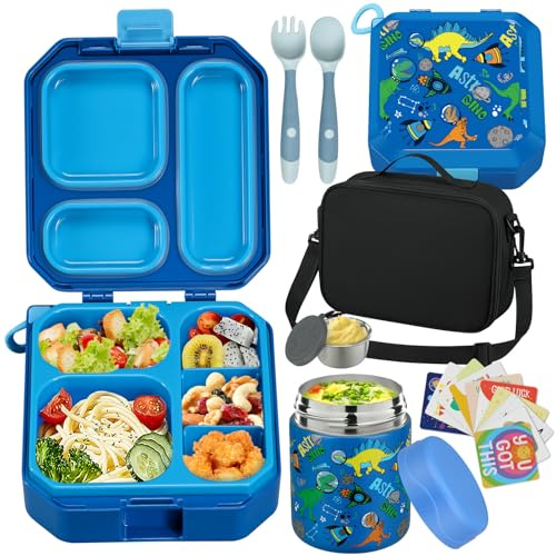 wiwens Bento-Lunchbox für Kinder mit 340 ml Suppe, auslaufsicherer Thermobehälter mit 5 Fächern, Thermobehälter für heiße Lebensmittel und isolierte Lunchtasche für Kinder, Kleinkinder, Mädchen,